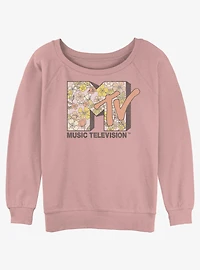 MTV Floral Logo Womens Slouchy Sweatshirt
