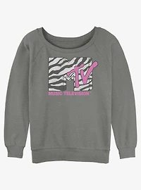 MTV Zebra Print Logo Womens Slouchy Sweatshirt