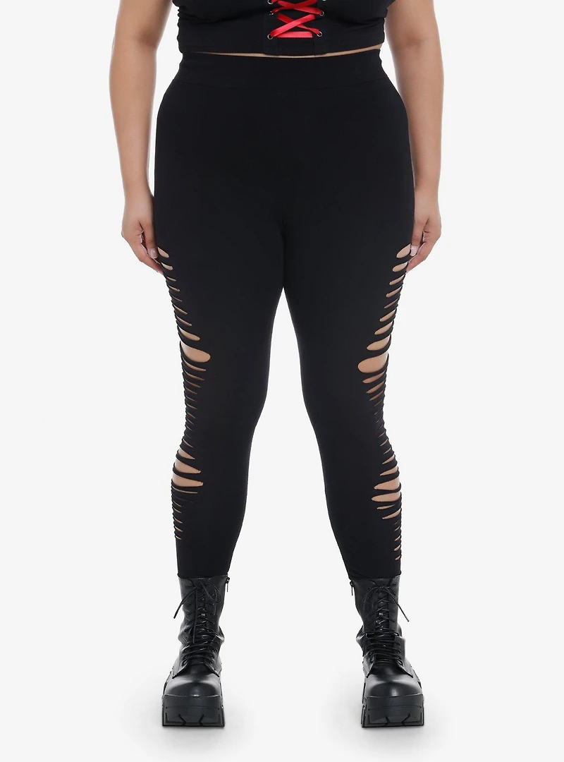 Black Side Shredded Leggings Plus