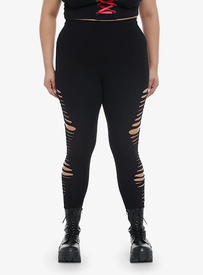 Black Side Shredded Leggings Plus