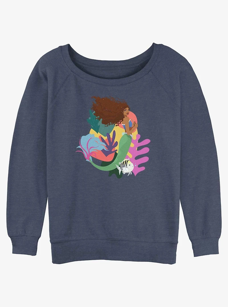 Disney The Little Mermaid Live Action Ariel With Flounder Womens Slouchy Sweatshirt