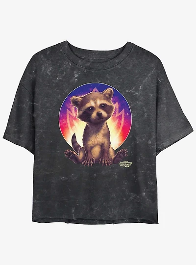 Marvel Guardians of the Galaxy Vol. 3 Baby Rocket Guardian Mineral Wash Womens Crop T-Shirt