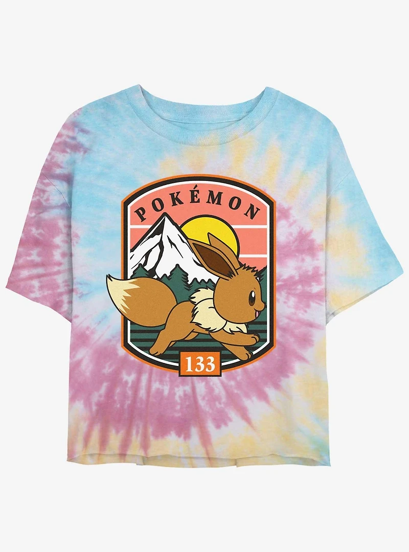 Pokemon Eevee Out For A Run Tie-Dye Womens Crop T-Shirt