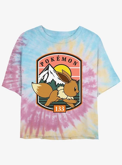 Pokemon Eevee Out For A Run Tie-Dye Womens Crop T-Shirt