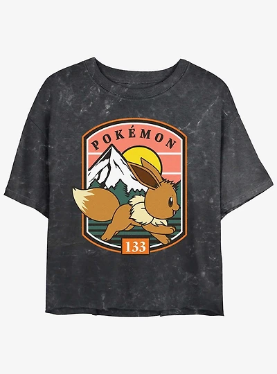 Pokemon Eevee Out For A Run Mineral Wash Womens Crop T-Shirt