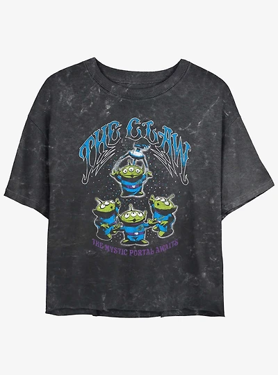 Disney Pixar Toy Story The Claw and Aliens Mystic Portal Mineral Wash Womens Crop T-Shirt