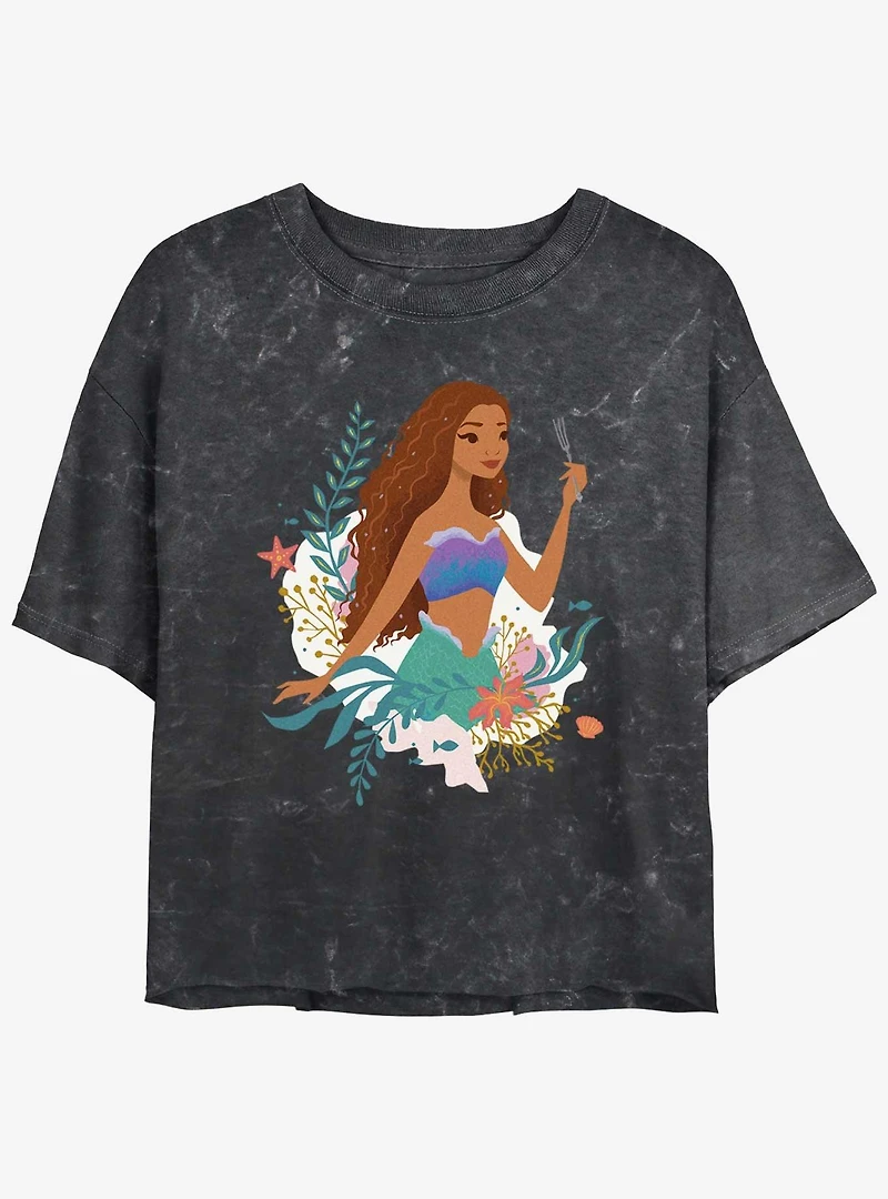 Disney The Little Mermaid Live Action Ariel and Dinglehopper Mineral Wash Womens Crop T-Shirt