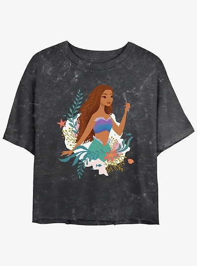 Disney The Little Mermaid Live Action Ariel and Dinglehopper Mineral Wash Womens Crop T-Shirt