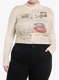 Social Collision Heartbreak Scribbles Tan Mock Neck Girls Long-Sleeve Top Plus Size