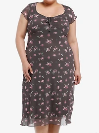 Thorn & Fable Brown Pink Roses Midaxi Dress Plus Size