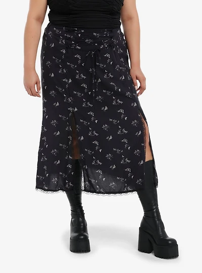 Daisy Street Cherub & Butterfly Slit Midi Skirt Plus Size