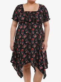 Red & Blue Floral Hanky Hem Dress Plus Size