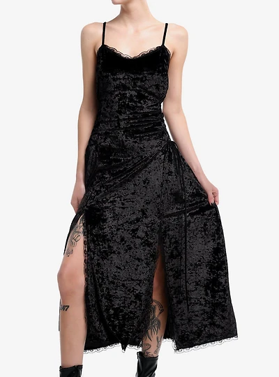 Black Velvet Lace-Up Cami Maxi Dress Plus Size