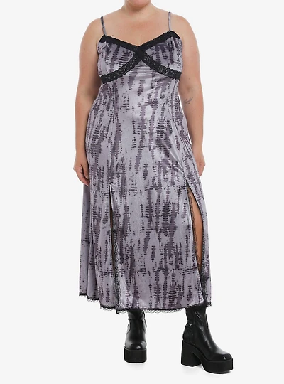 Grey Wash Velvet Lace Midi Dress Plus Size