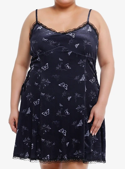 Daisy Street Black Velvet Butterfly Lace-Up Mini Dress Plus