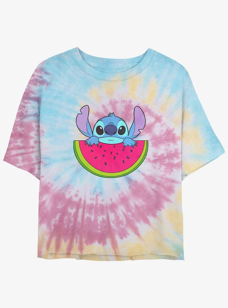 Disney Lilo & Stitch Watermelon Tie-Dye Womens Crop T-Shirt