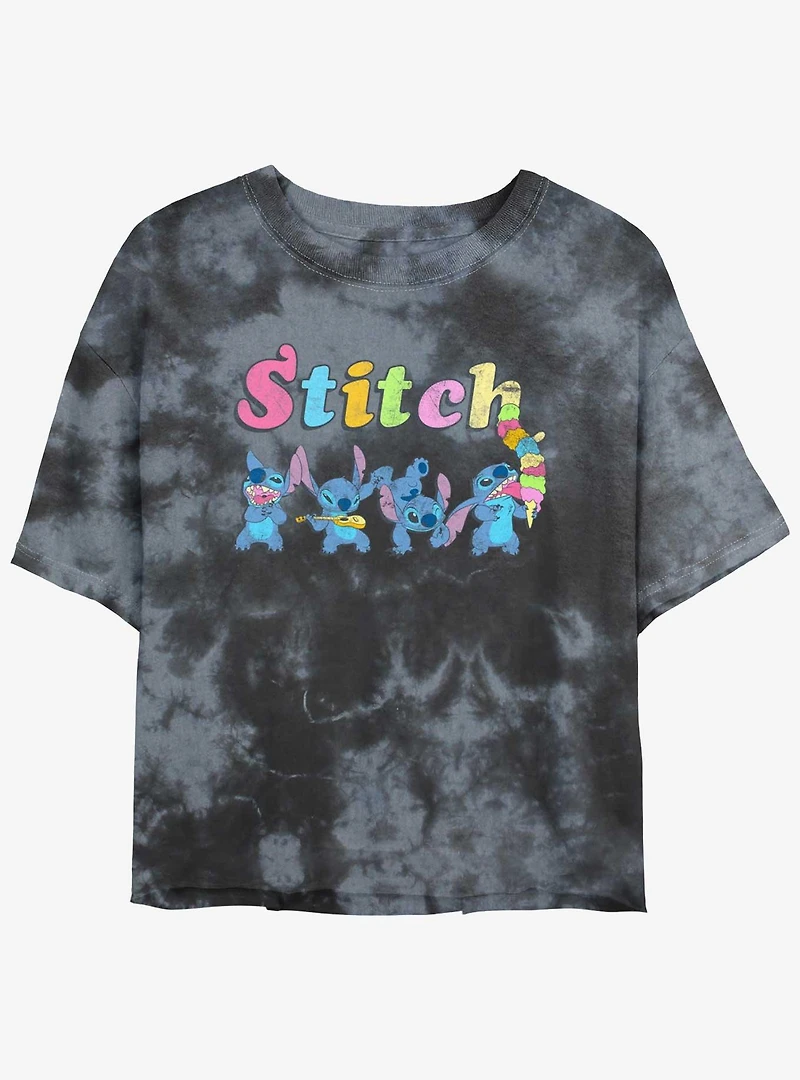Disney Lilo & Stitch Ice Cream Scoops Tie-Dye Womens Crop T-Shirt