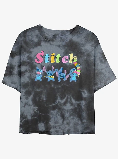 Disney Lilo & Stitch Ice Cream Scoops Tie-Dye Womens Crop T-Shirt