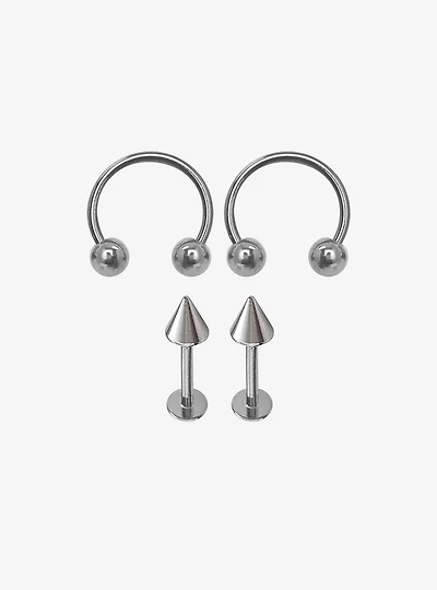 Steel Silver Spike Lip Stud & Circular Barbell 4 Pack