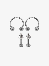 Steel Silver Spike Lip Stud & Circular Barbell 4 Pack