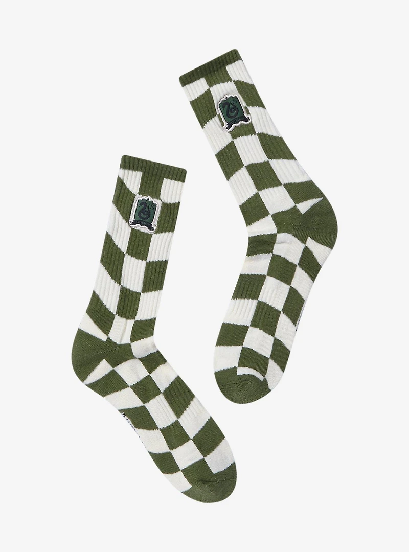 Harry Potter Slytherin Crest Checkered Crew Socks - BoxLunch Exclusive