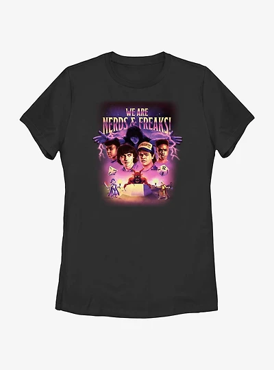 Stranger Things We Are Nerds & Freaks Hellfire Retro Womens T-Shirt