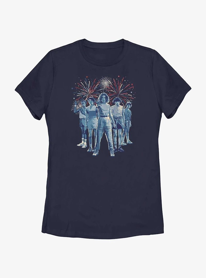 Stranger Things Group Fireworks Womens T-Shirt