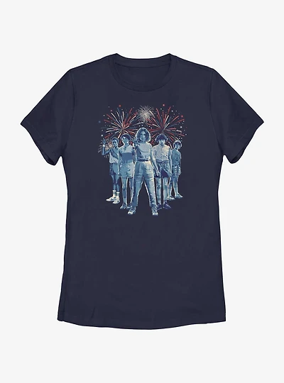Stranger Things Group Fireworks Womens T-Shirt