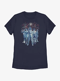 Stranger Things Group Fireworks Womens T-Shirt