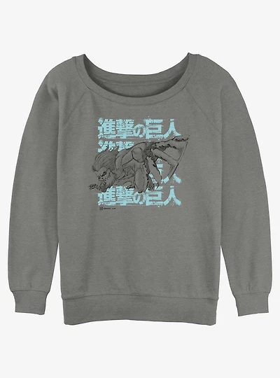 Attack On Titan Jaw Titan Stack Girls Slouchy Sweatshirt