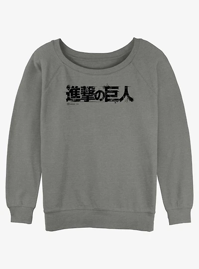 Attack On Titan Japanese Logo Girls Slouchy Sweatshirt