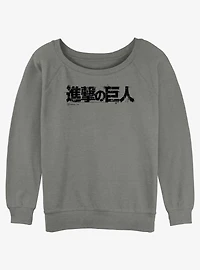 Attack On Titan Japanese Logo Girls Slouchy Sweatshirt