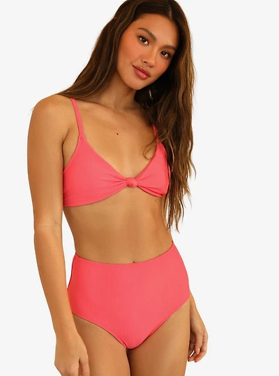 Dippin' Daisy's Balboa Swim Bottom Calypso Coral Pink Ribbed
