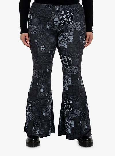 Skull Paisley Patchwork Flare Leggings Plus Size