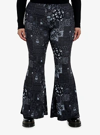 Skull Paisley Patchwork Flare Leggings Plus Size