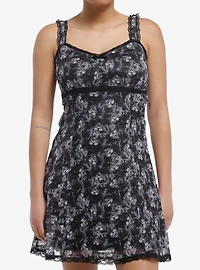 Black & Grey Skull Heart Wash Cami Slip Dress