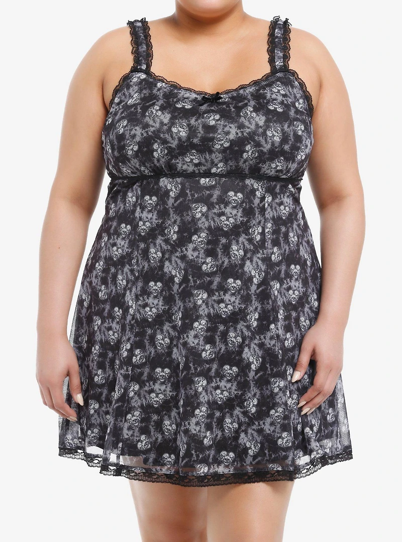 Black & Grey Skull Heart Wash Cami Slip Dress Plus Size