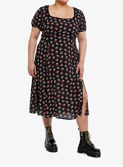 Red Cherry Empire Midi Dress Plus