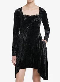 Cosmic Aura Black Velvet Lace Long-Sleeve Dress