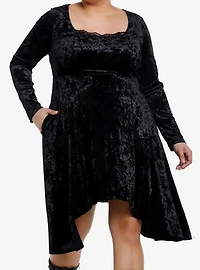 Cosmic Aura Black Velvet Lace Long-Sleeve Dress Plus Size