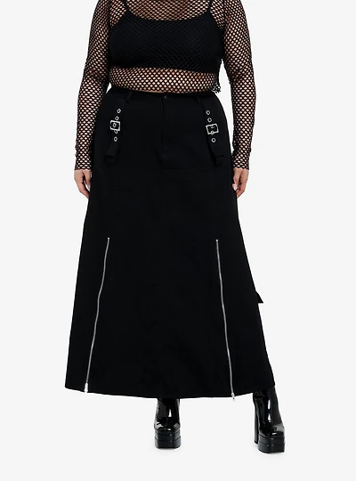 Social Collision Black ZIppers & Grommets Maxi Skirt  Plus Size