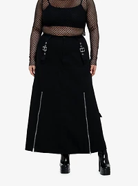 Social Collision Black ZIppers & Grommets Maxi Skirt  Plus Size