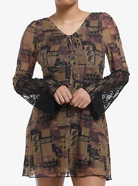 Brown Paisley Patchwork Bell Sleeve Dress
