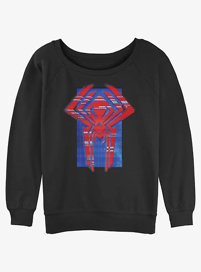 Marvel Spider-Man Spider Symbol Glitch Lines Womens Slouchy Sweatshirt