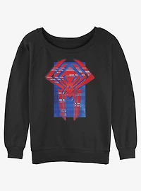Marvel Spider-Man Spider Symbol Glitch Lines Womens Slouchy Sweatshirt