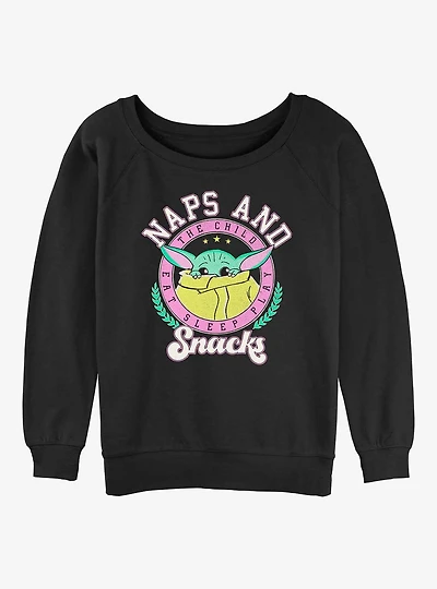 Star Wars The Mandalorian Grogu Naps And Snacks Girls Slouchy Sweatshirt