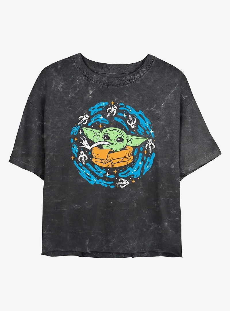 Star Wars The Mandalorian Frogs On My Mind Mineral Wash Girls Crop T-Shirt