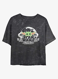 Star Wars The Mandalorian The Child Floral Mineral Wash Girls Crop T-Shirt