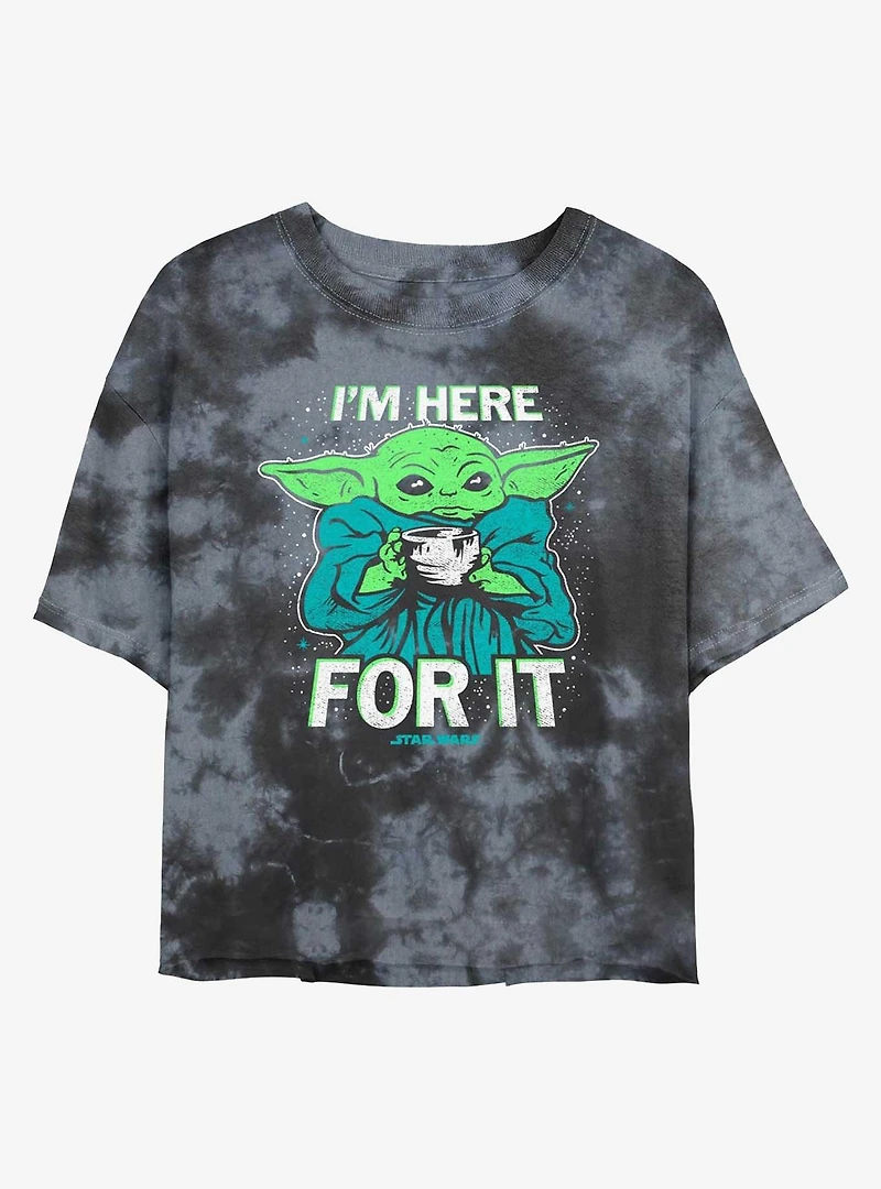 Star Wars The Mandalorian Grogu Tea I'm Here For It Tie-Dye Girls Crop T-Shirt