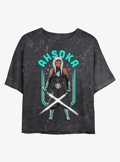 Star Wars The Mandalorian Ahsoka Amongst The Stars Mineral Wash Girls Crop T-Shirt